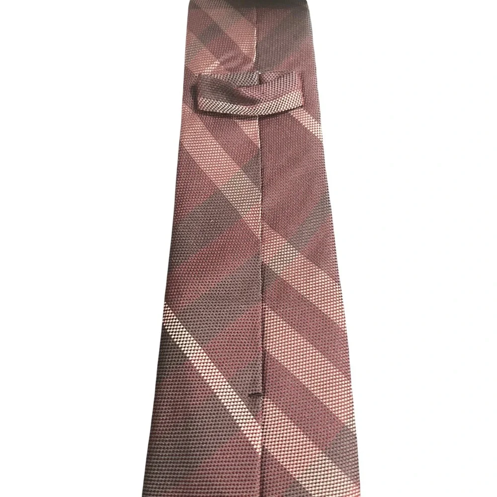 Burberry London Silk Tie Mens OS Burgundy Check Hand Made England Excellent